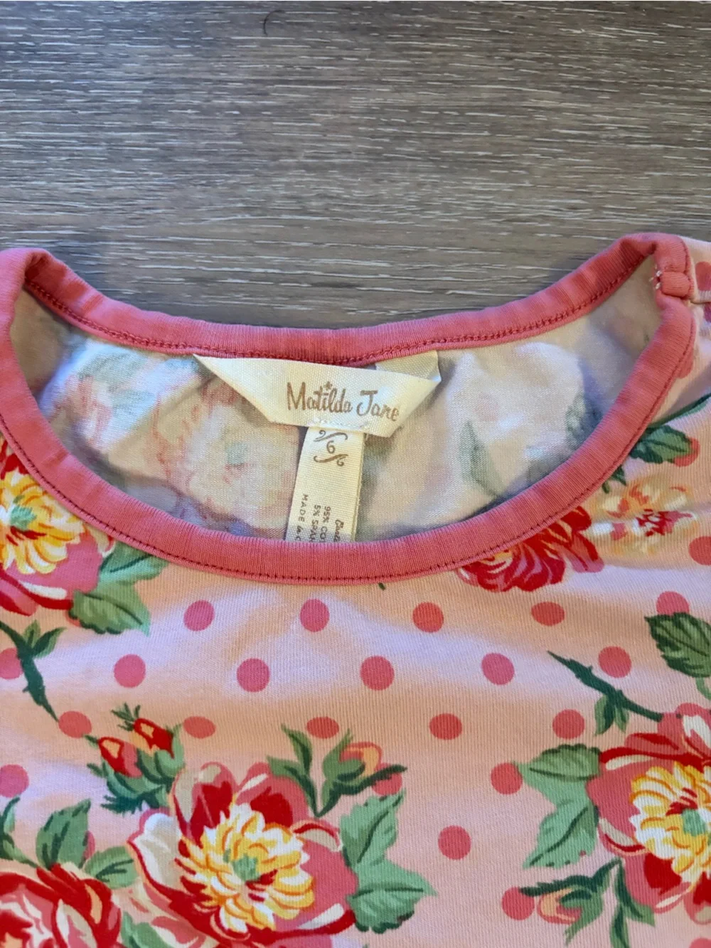 Matilda Jane Pink Floral Ruffle Sleeve Top with Red & Yellow Roses